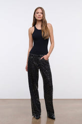 GUS studded relaxed jeans, black high-waist wide-leg with sparkle studs detail