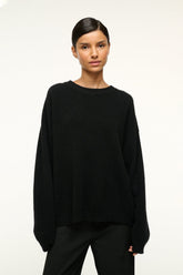 Black relaxed cashmere crewneck sweater with ribbed neckline and cuffs