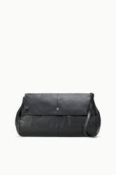 Black oversized bag with front flap and short shoulder strap