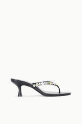 FREJA black kitten-heel sandals with pearl-bead strap and toe thong