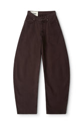 Brown barrel jeans with relaxed straight leg and front seams