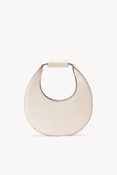 Cream mini moon bag with top handle and snap closure