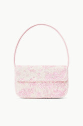 Beaded mini shoulder bag with pink cherry blossom toile and round top handle