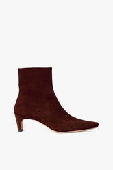 Mahogany suede ankle boot, pull-on style with block heel