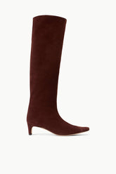 Mahogany suede knee-high boot with low block heel