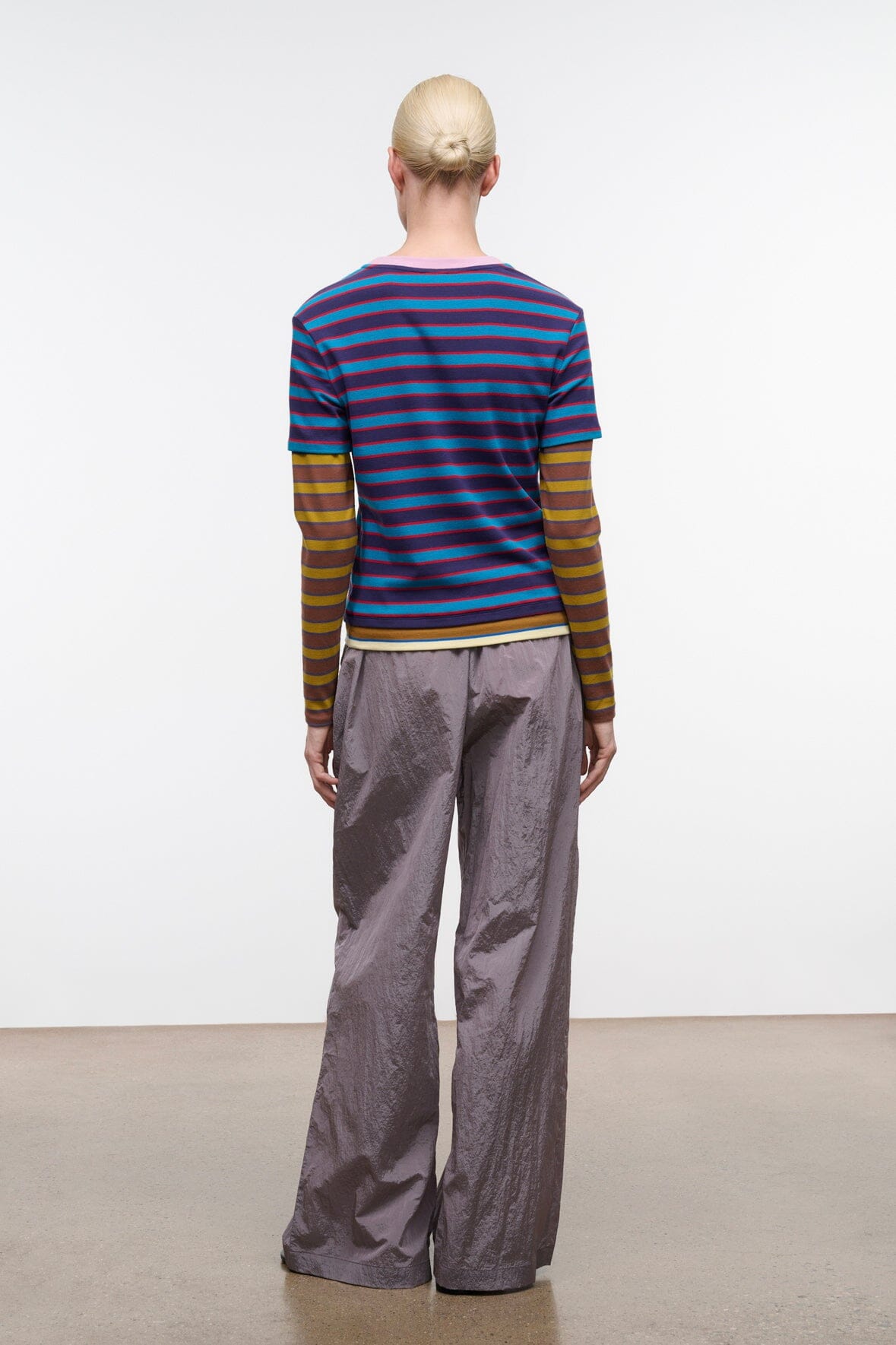 Wide-leg pants with elastic waistband and relaxed drape, zinc-gray