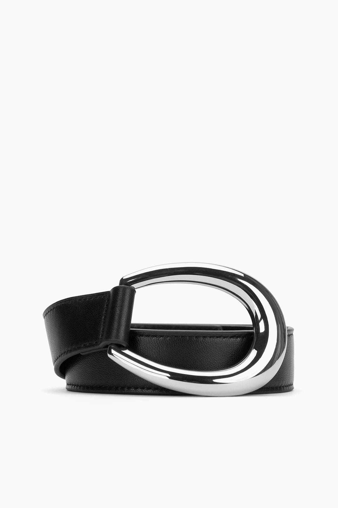 Black 30mm wrap belt with silver-tone double O-ring buckle