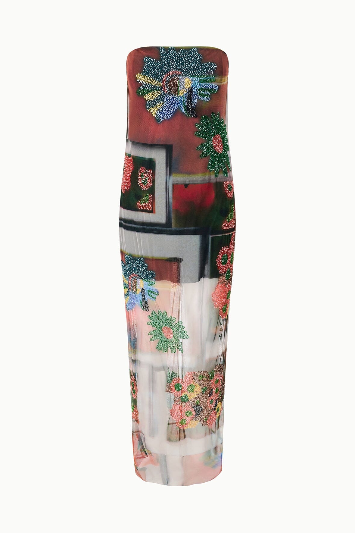 Beaded Superbloom scarf with sheer fabric and multicolor floral print