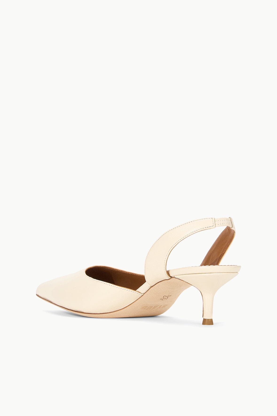 SEBASTIAN cream slingback heels with open back strap and pointed toe