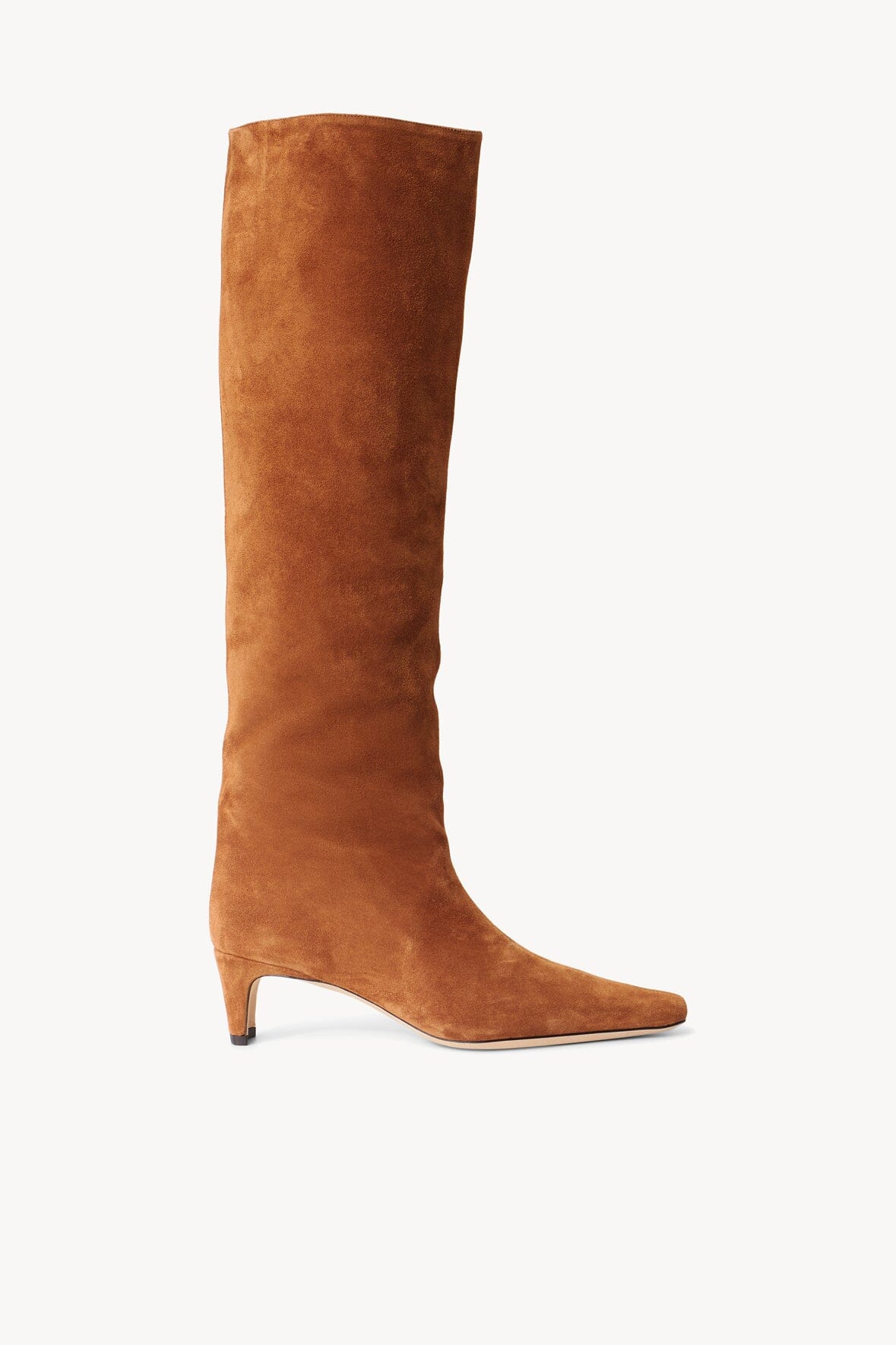 WALLY BOOT tan suede knee-high boot with low block heel